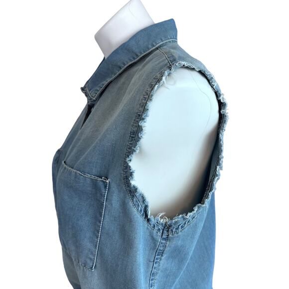 Spoon Chambray Dress Coastal Cowgirl Button Front Denim Shirt Dress Size Large - Picture 6 of 14